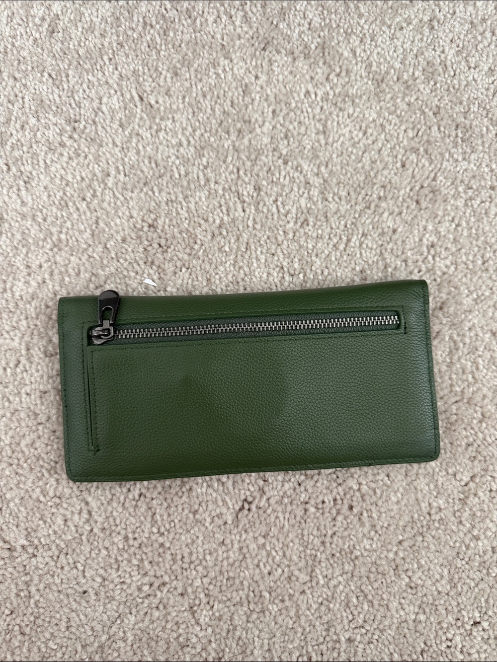 Green Leather Zip Wallet